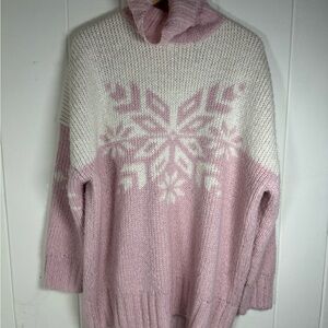 J. Crew Pink and White Cowl Neck Sweater